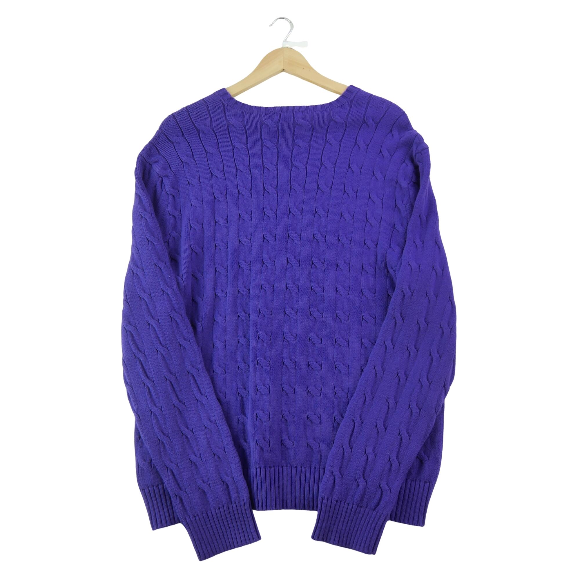 Second life - Sweter męski Polo Ralph Lauren warkoczowy fioletowy - Jak nowy 2/6