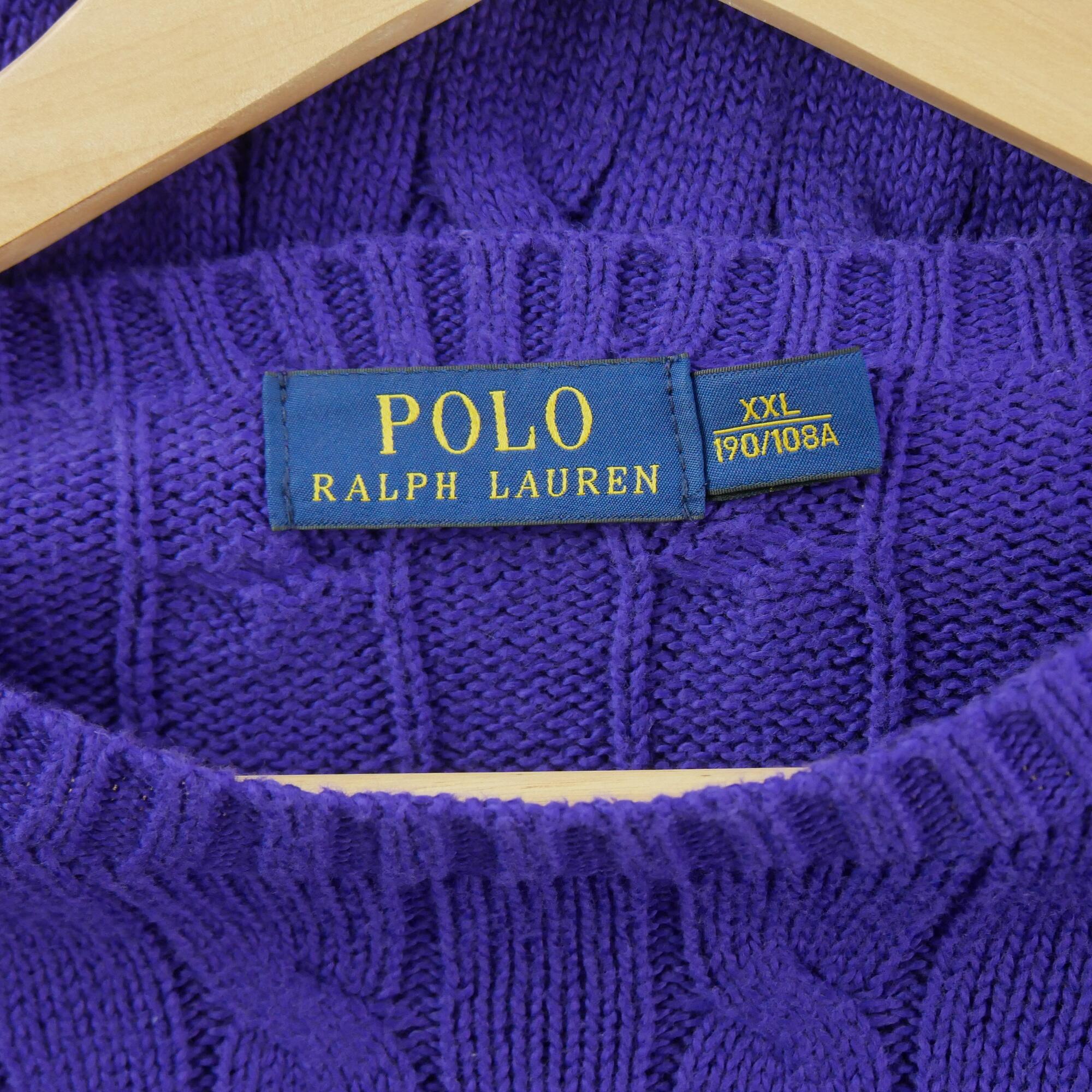 Second life - Sweter męski Polo Ralph Lauren warkoczowy fioletowy - Jak nowy 5/6