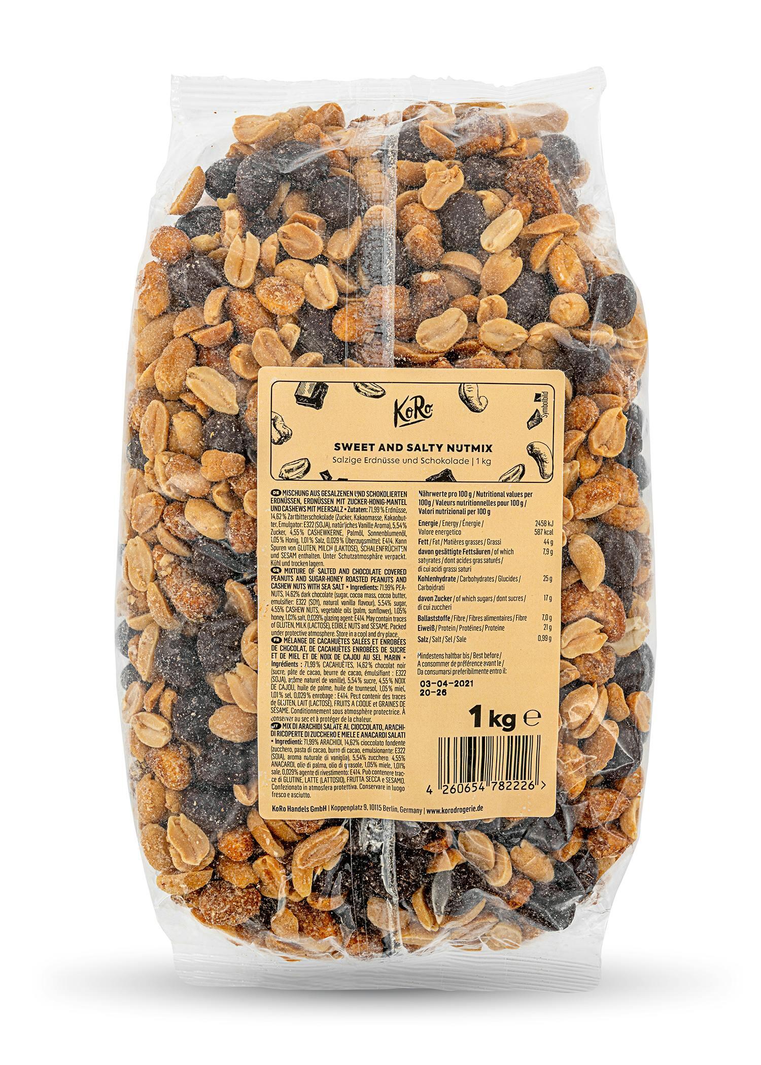 KoRo - Mélange de noix sucré et salé - 1 kg - Cacahuètes salées et chocolatées 1/6