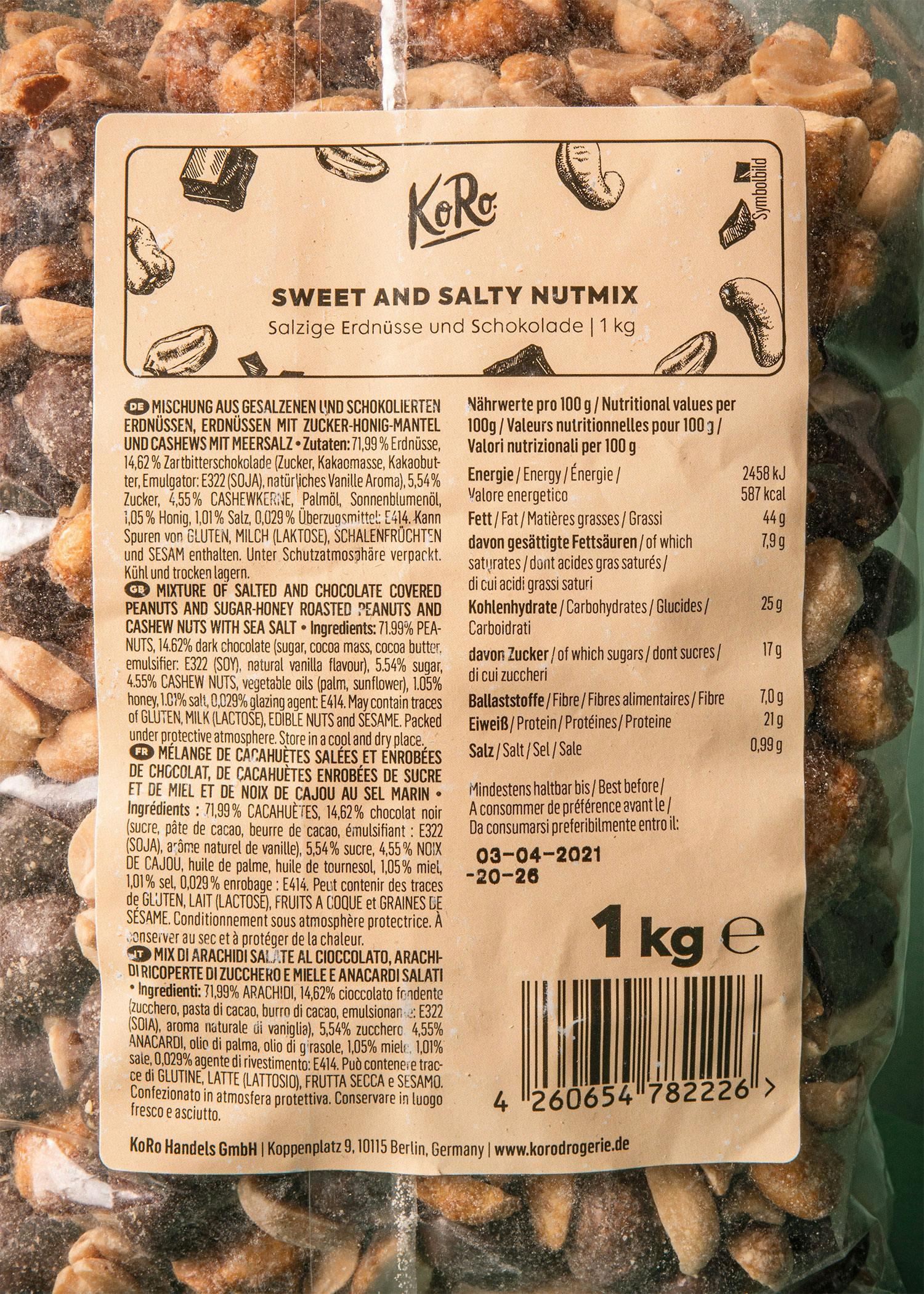 KoRo - Mélange de noix sucré et salé - 1 kg - Cacahuètes salées et chocolatées 4/6
