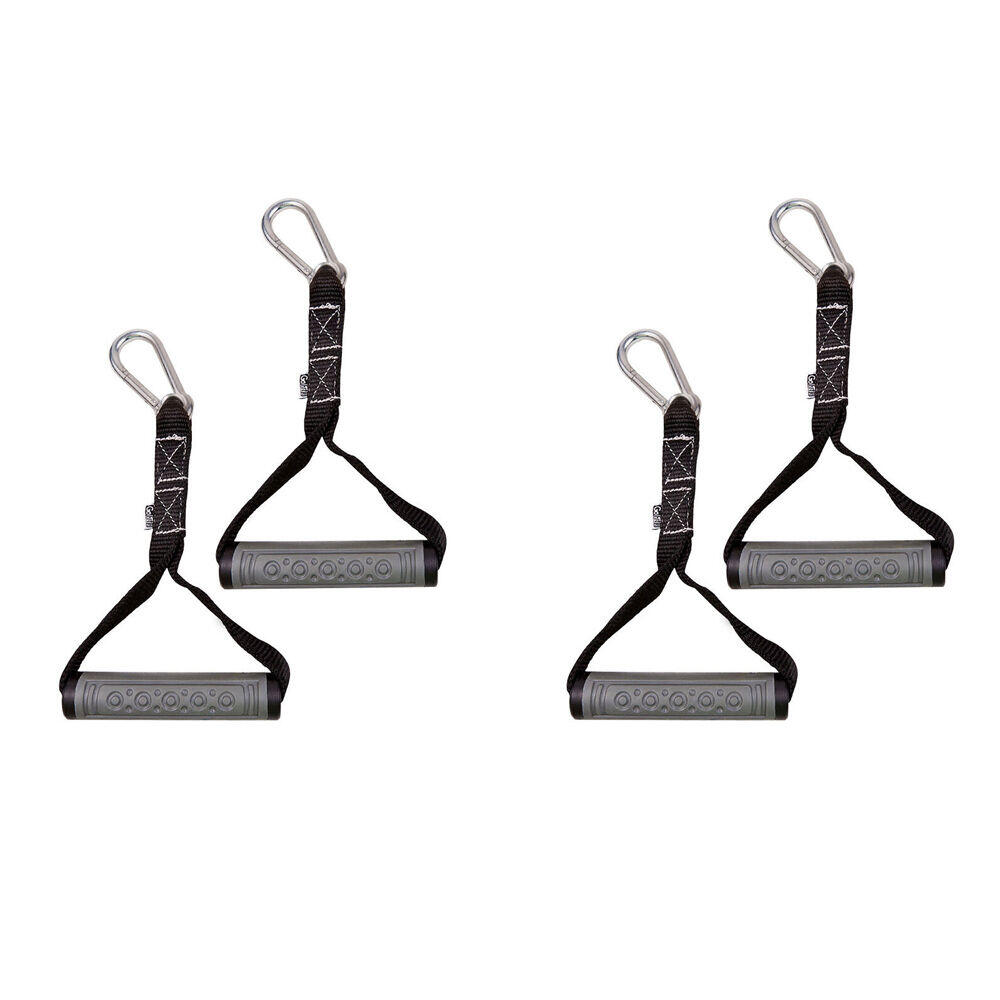 2pc GoFit Power Band Pull Handle Pair w/ Carabineer Workout Exercise Black/Grey
