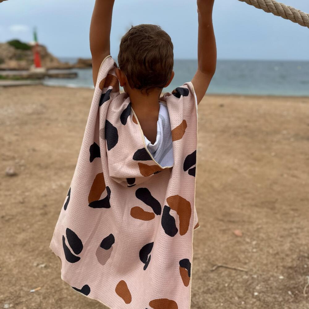 Poncho de Bain enfant 2-7 ans, imprimé beige rosé motif léopard 6/7