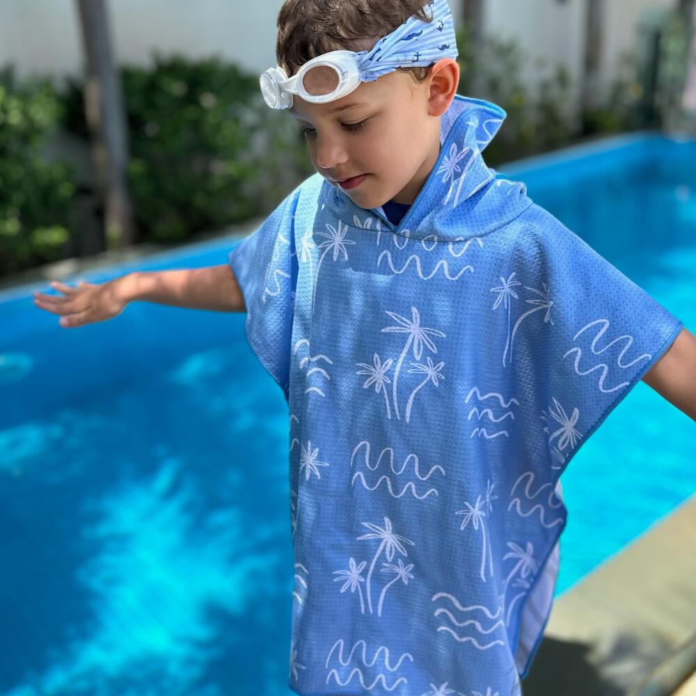Poncho de Bain enfant 2-7 ans, bleu motif palmier et vague 6/7
