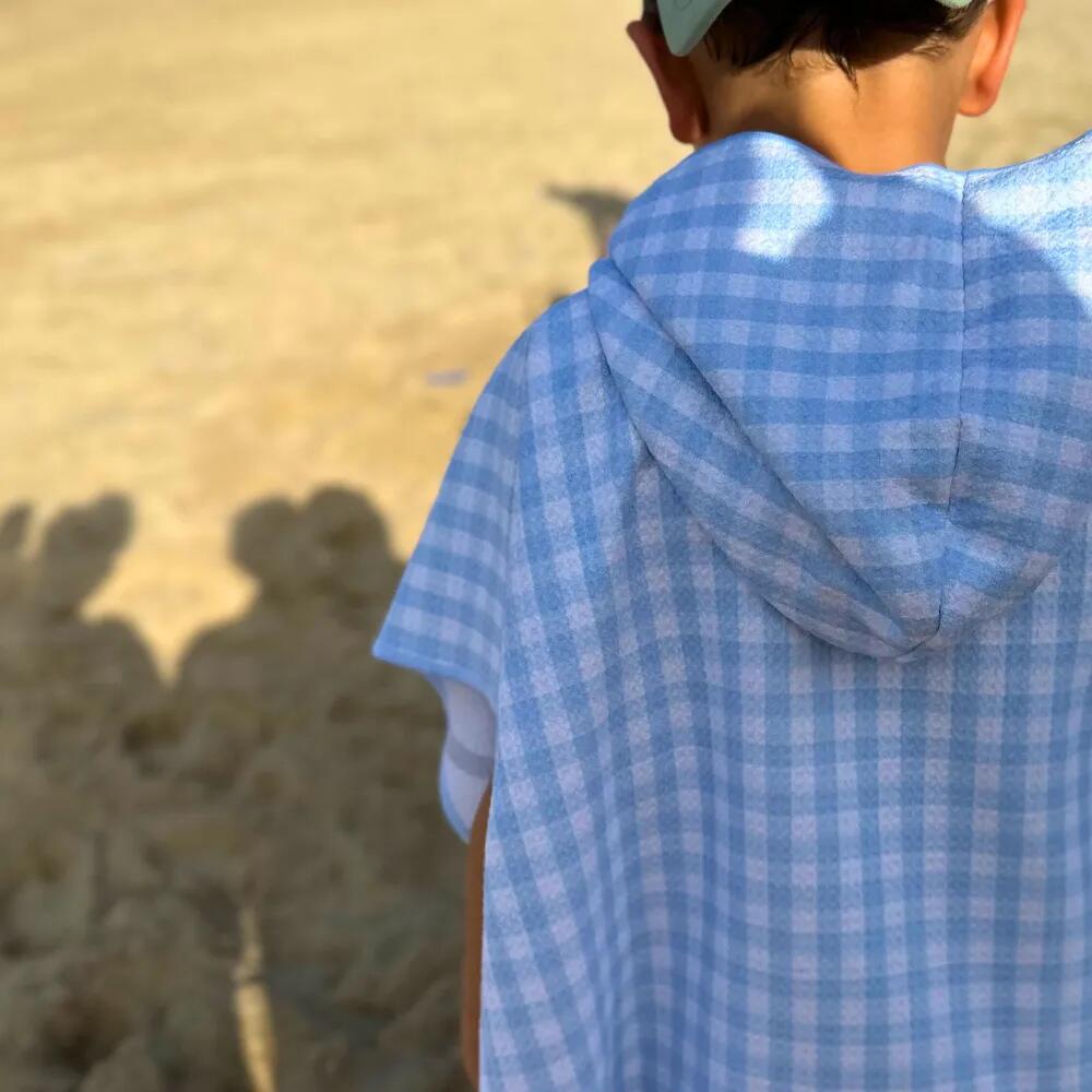 Poncho de Bain enfant 2-7 ans, vichy bleu et blanc 7/7