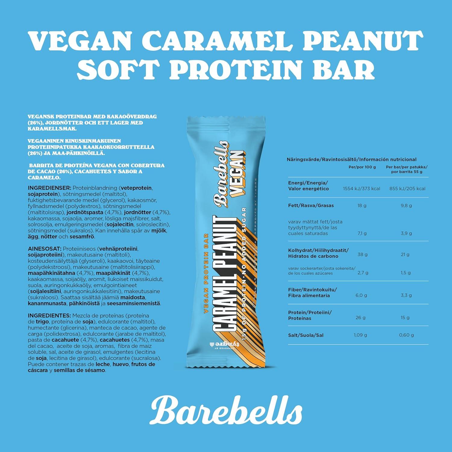 Barritas de Proteína Veganas Sabor Caramel Peanut (12x55g) Barebells 3/4