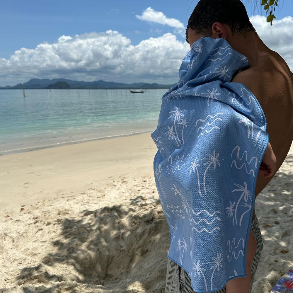 Poncho de Bain enfant 2-7 ans, bleu motif palmier et vague 7/7