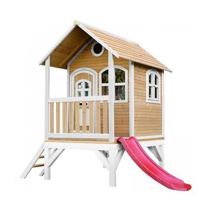 AXI Cabane enfant TOM Brun Blanc avec toboggan Rouge