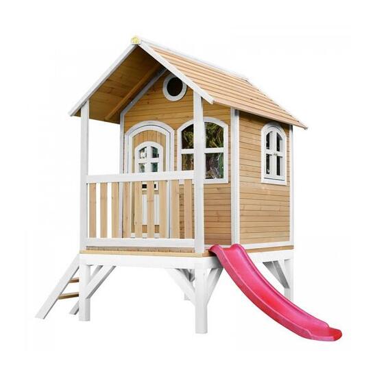 AXI Cabane enfant TOM Brun Blanc avec toboggan Rouge