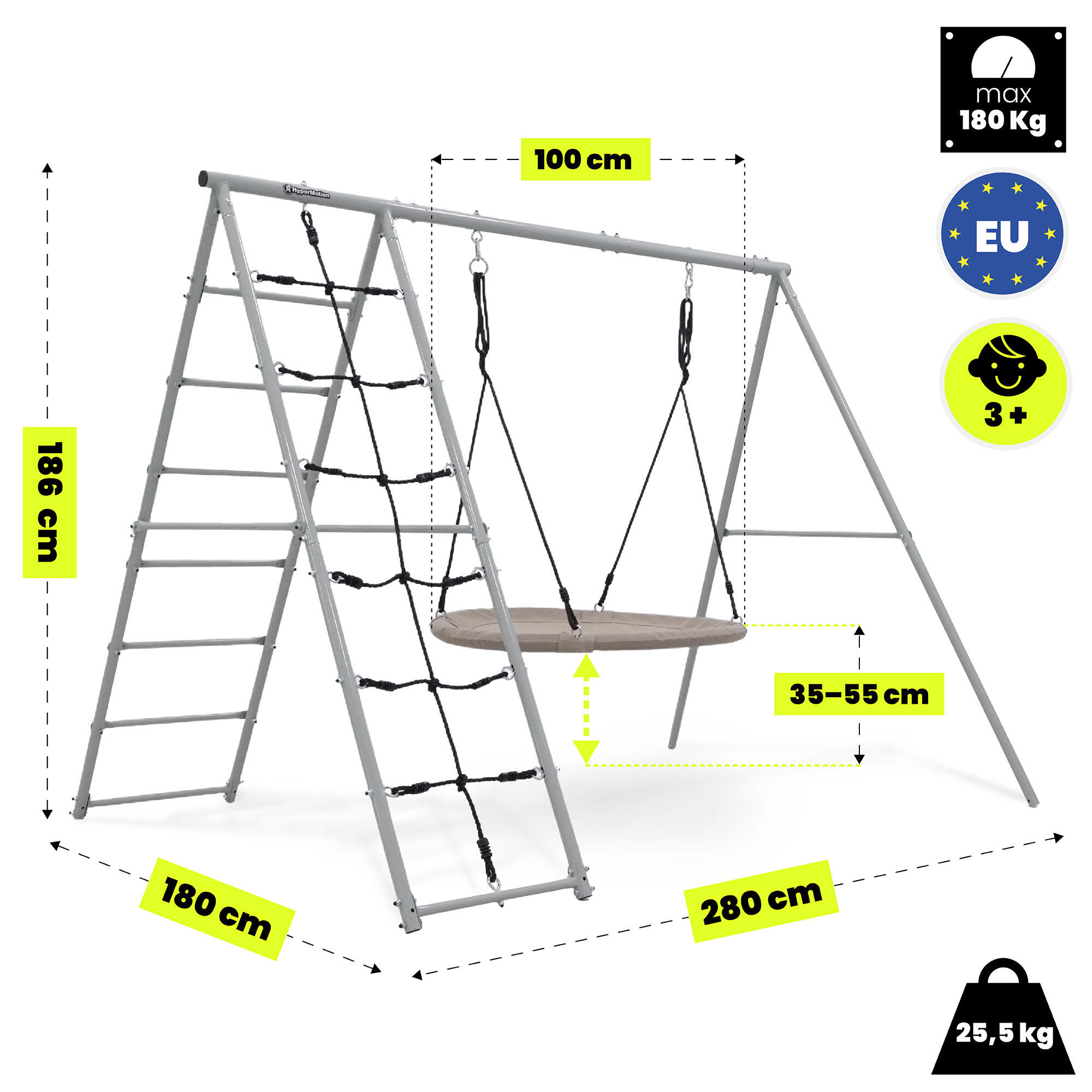 Aire de Jeux Balançoire Jardin XL HyperMotion SWING HYP10.1 Nid Filet 180kg EN71 3/7