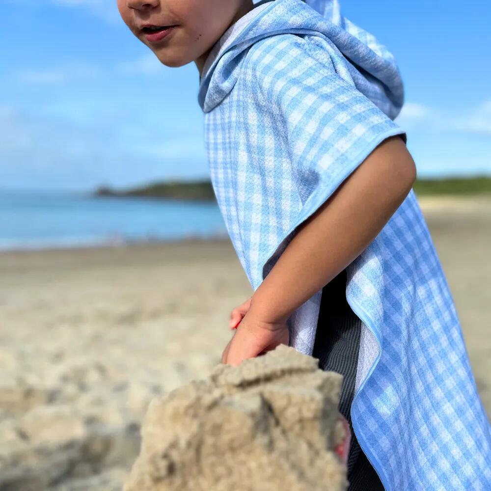 Poncho de Bain enfant 2-7 ans, vichy bleu et blanc 5/7