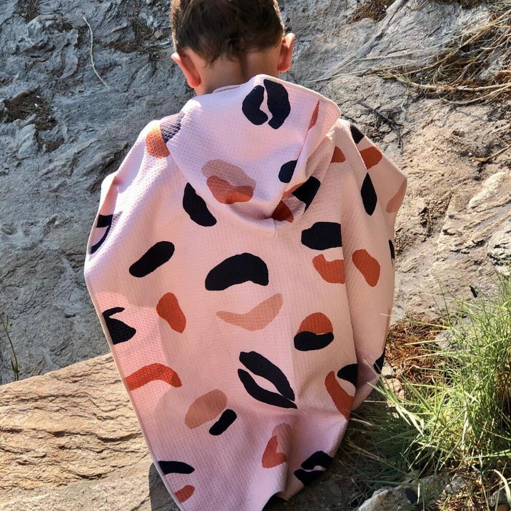 Poncho de Bain enfant 2-7 ans, imprimé beige rosé motif léopard 5/7