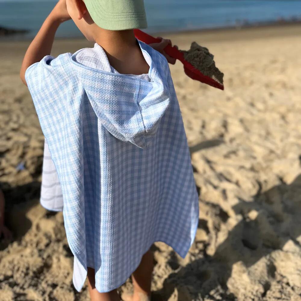 Poncho de Bain enfant 2-7 ans, vichy bleu et blanc 4/7