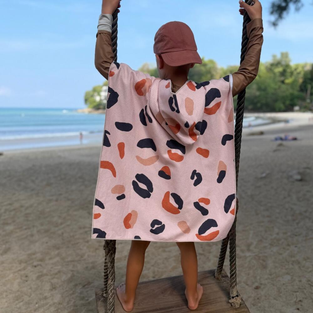 Poncho de Bain enfant 2-7 ans, imprimé beige rosé motif léopard 4/7