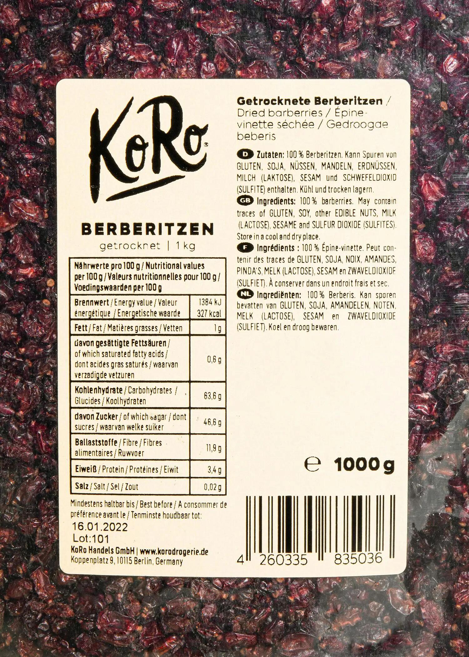 Epine-vinette (berbéris) sans additif 1 kg 4/6