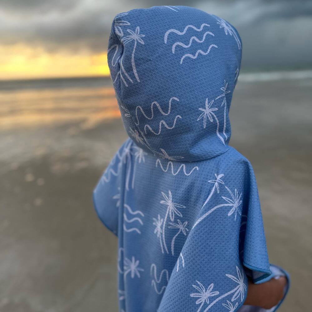 Poncho de Bain enfant 2-7 ans, bleu motif palmier et vague 4/7