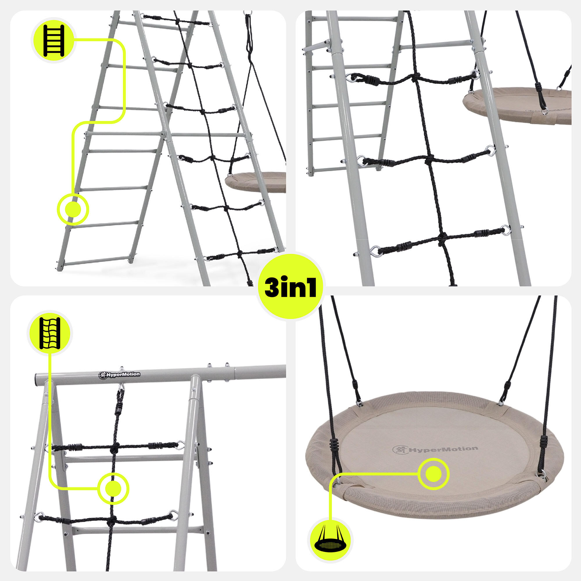 Aire de Jeux Balançoire Jardin XL HyperMotion SWING HYP10.1 Nid Filet 180kg EN71 4/7