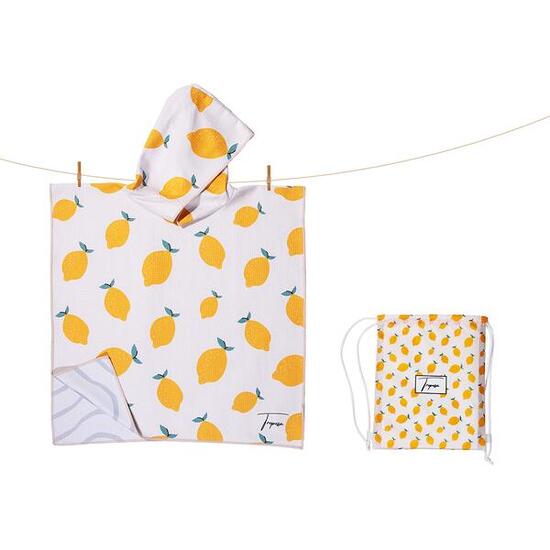 Poncho de plage enfant 2-7 ans, blanc motifs citrons