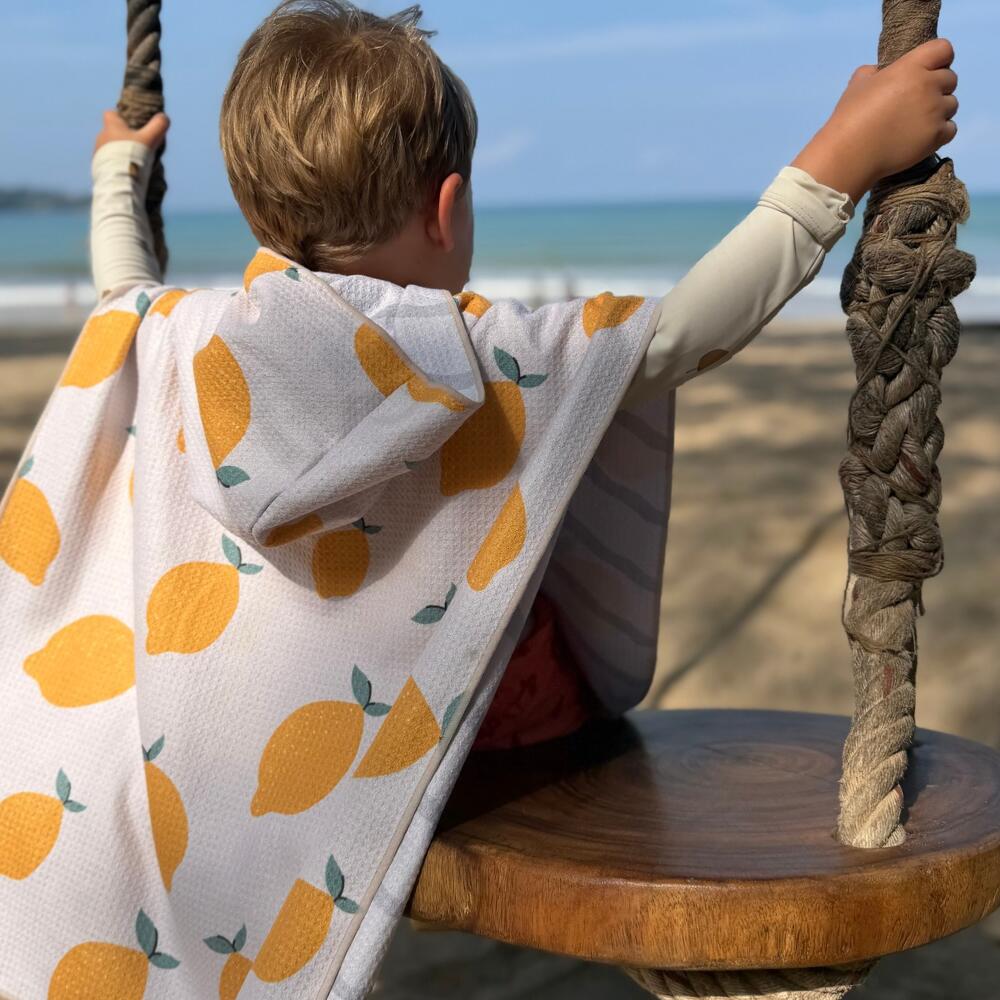 Poncho de Bain enfant 2-7 ans, blanc motifs citrons 6/7