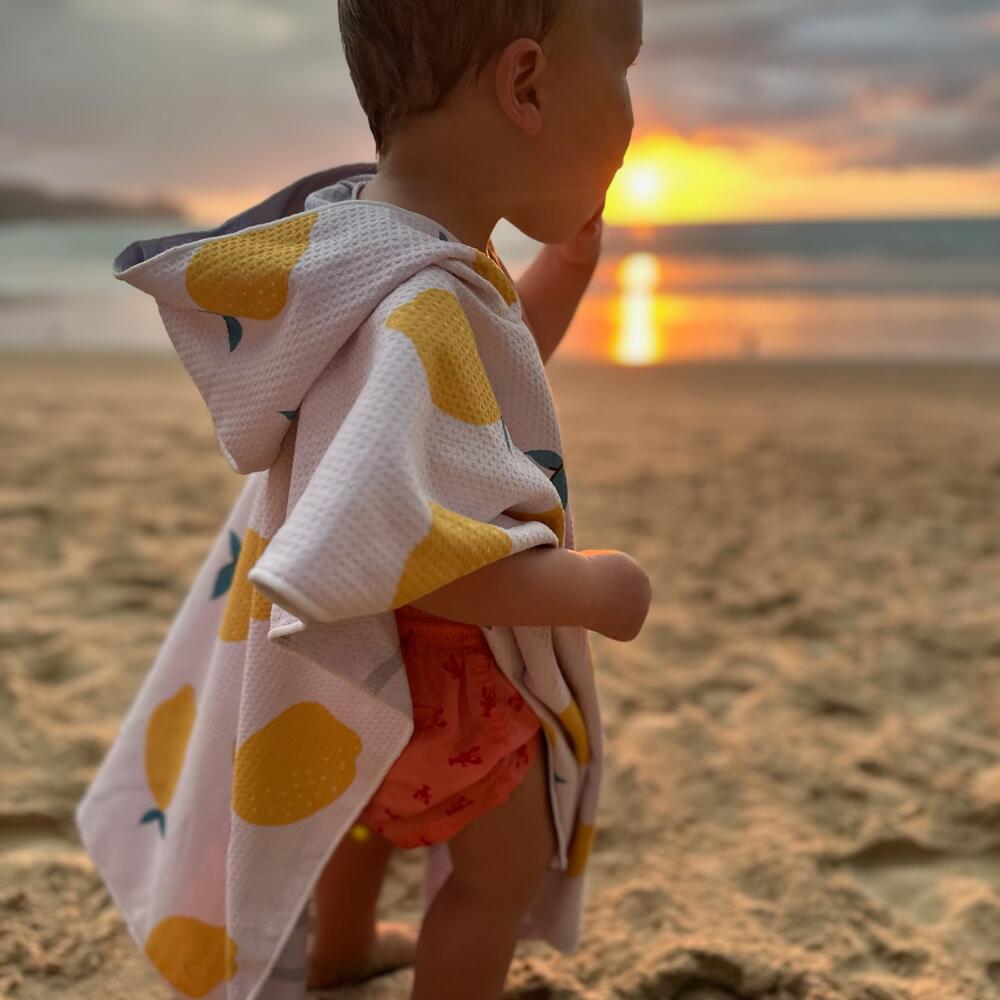 Poncho de Bain enfant 2-7 ans, blanc motifs citrons 7/7