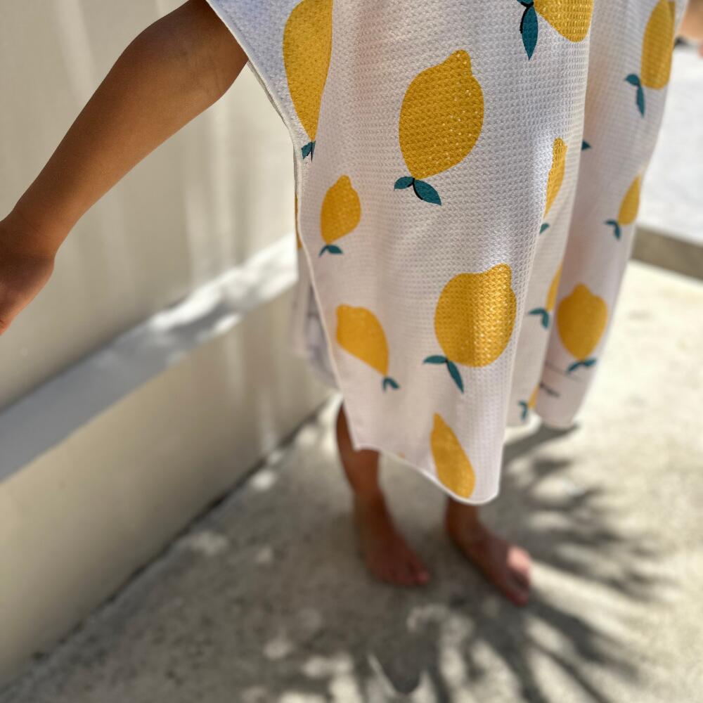 Poncho de Bain enfant 2-7 ans, blanc motifs citrons 5/7