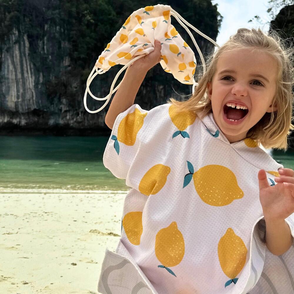 Poncho de Bain enfant 2-7 ans, blanc motifs citrons 4/7