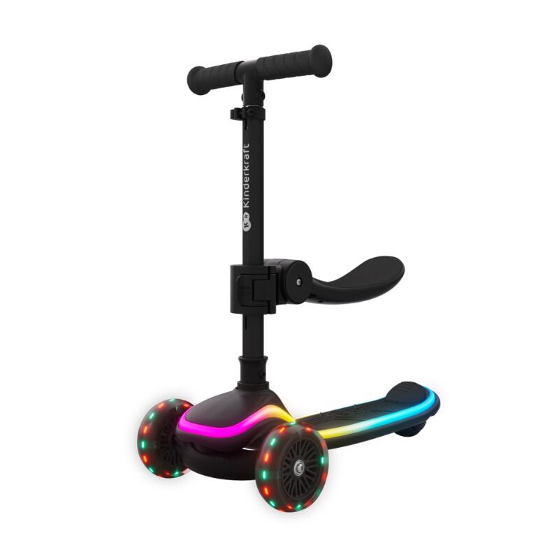 Trotinetă  Kinderkraft RAKET UP, 3 Roți LED, cu șezut, NEGRU