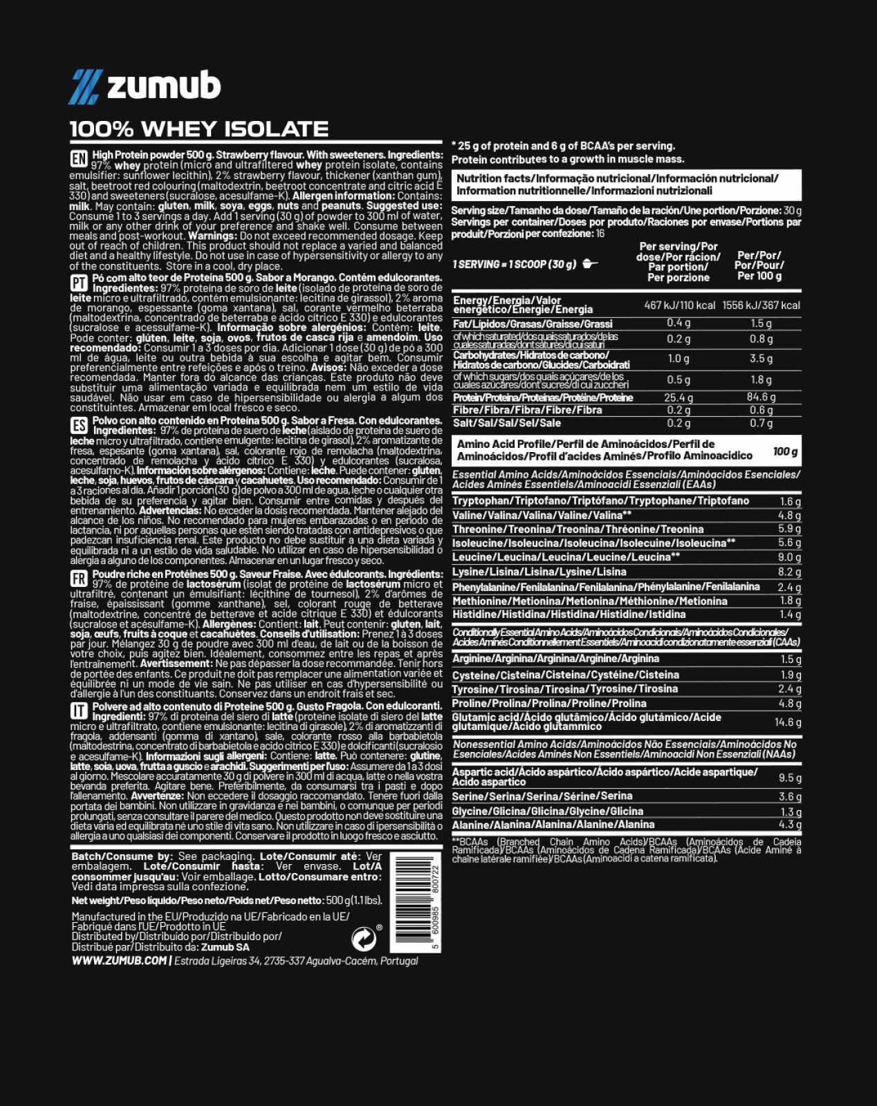 Zumub 100% Whey Isolate 500g - Fraise 2/2