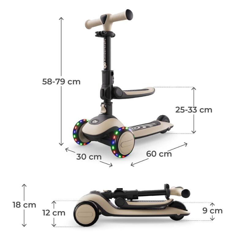 Trotinetă  Kinderkraft HALLEY 2, 3 Roți LED, cu șezut, STONE WHITE