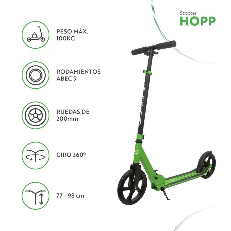 PATINETE HOPP VERDE. Patinete plegable, peso max. 100KG y giro 360º