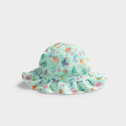 Gorro de playa bebé ala ondulada estampado fauna marina