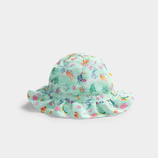 Gorro de playa bebé ala ondulada estampado fauna marina