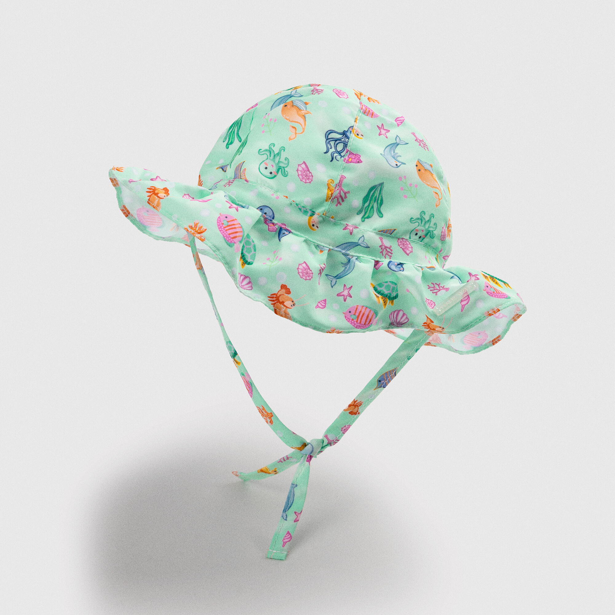 Gorro de playa bebé ala ondulada estampado fauna marina 3/3