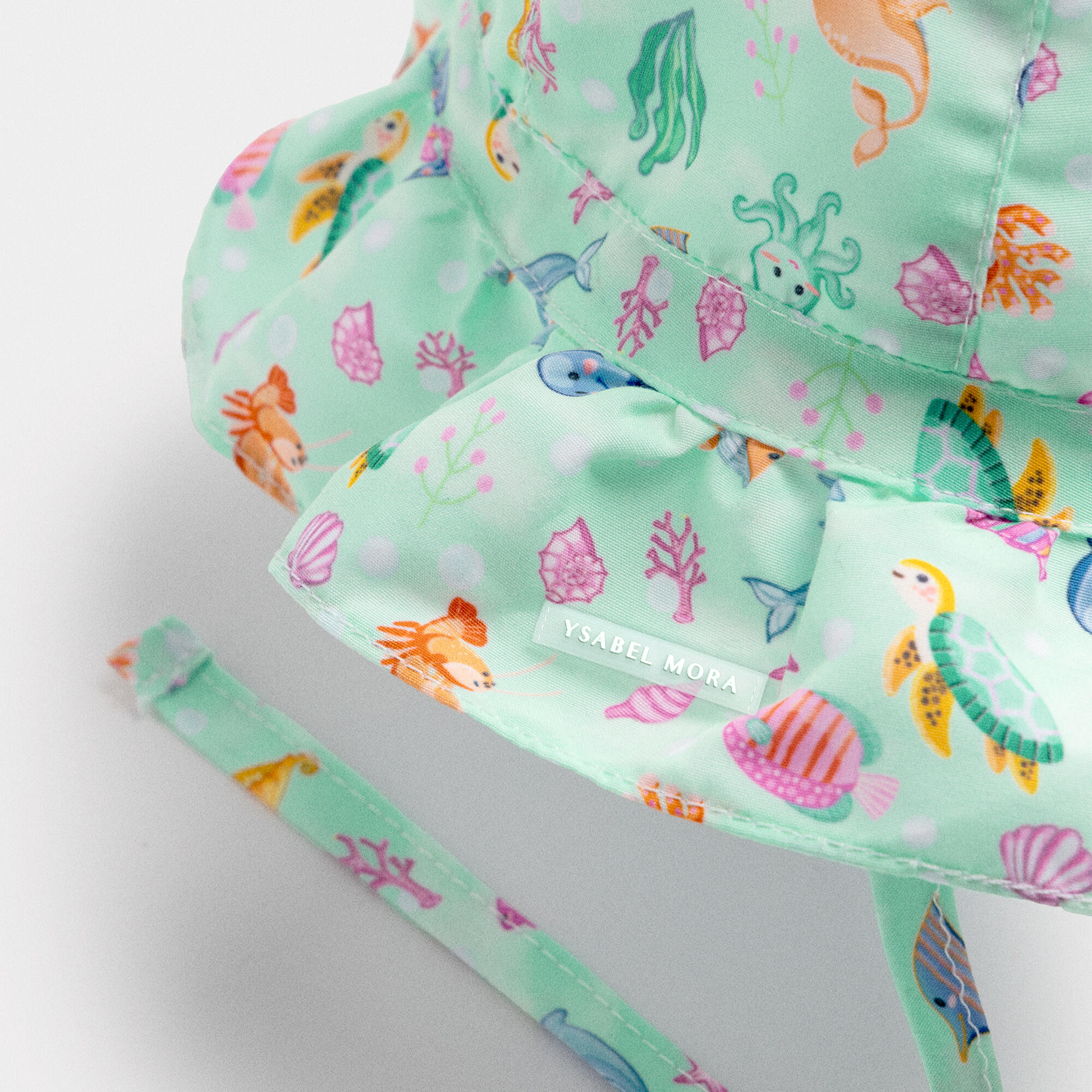 Gorro de playa bebé ala ondulada estampado fauna marina 2/3