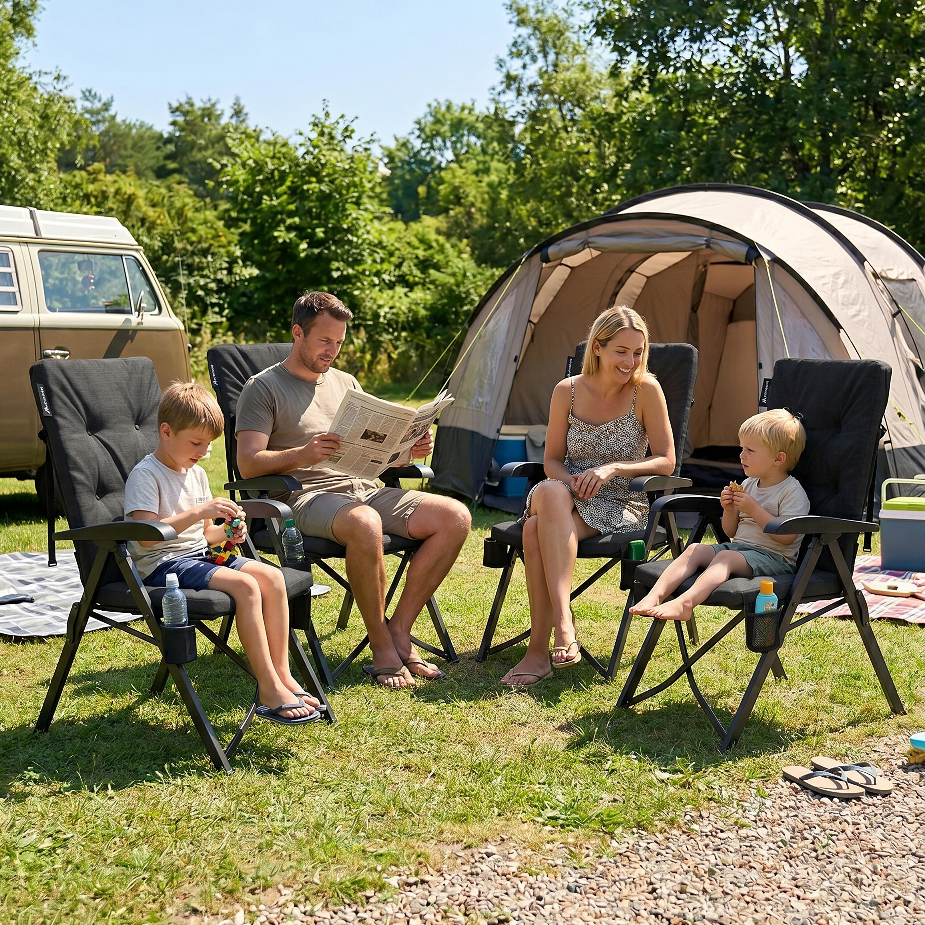 Opvouwbare campingstoel tot 150 kg met bekerhouder en zijvak van Oxford 4/7