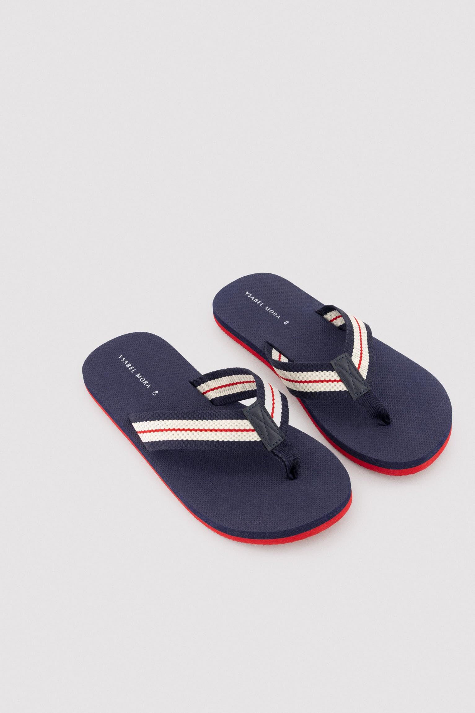 Chinelo masculino com listras contrastantes, azul marinho 2/4