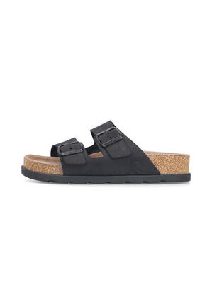 Rieker Damen Pantoletten V3190-01 Fußbettpantolette Frauen Leder Schwarz