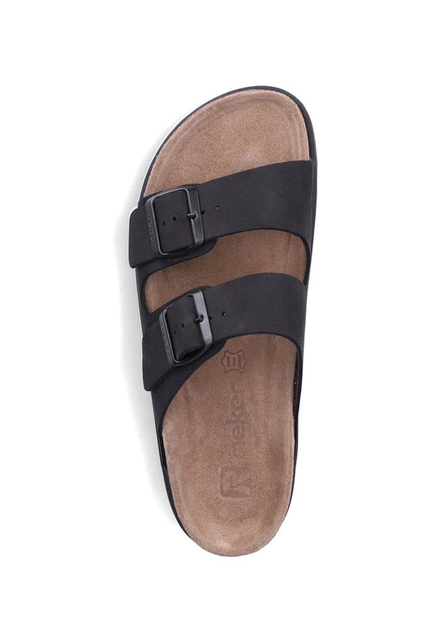 Rieker Damen Pantoletten V3190-01 Fußbettpantolette Frauen Leder Schwarz 3/4
