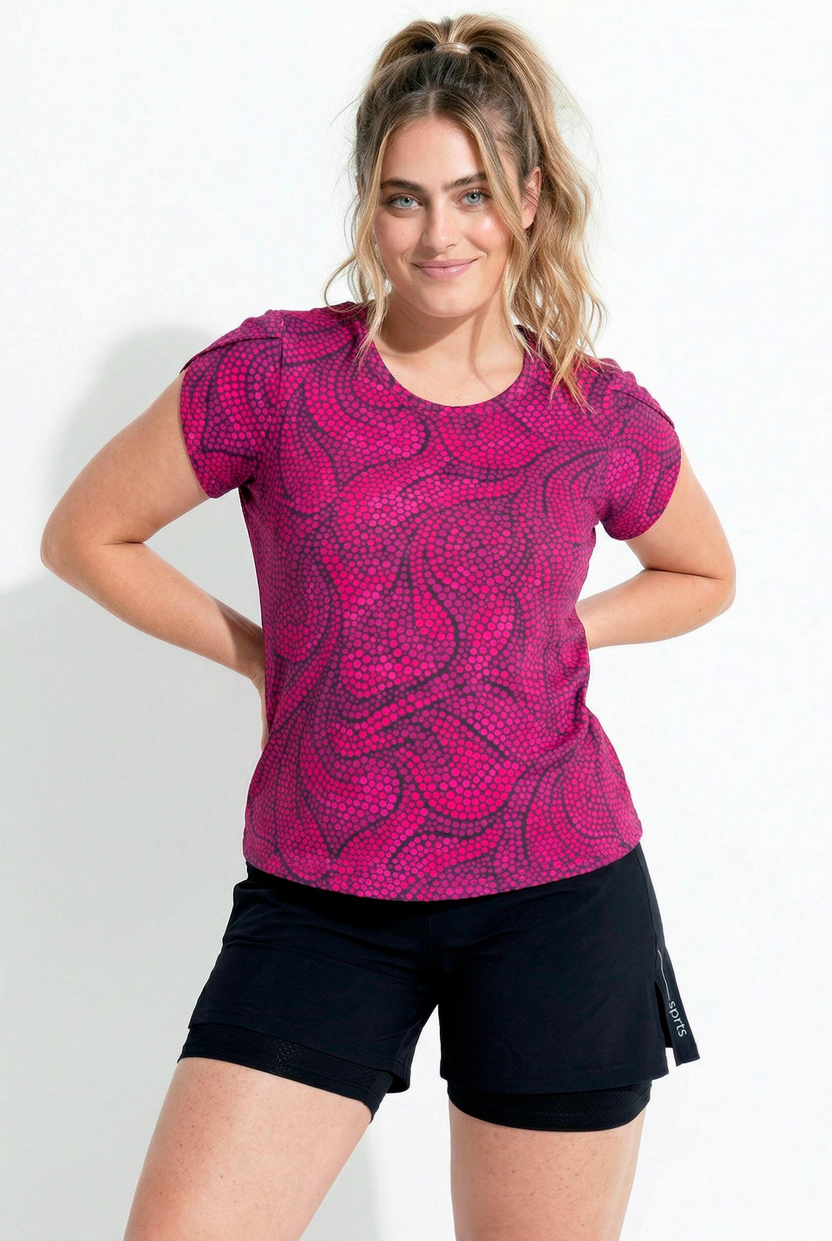 Femme T-shirt technique motif à fleurs décolleté rond et manches courtes 1/7