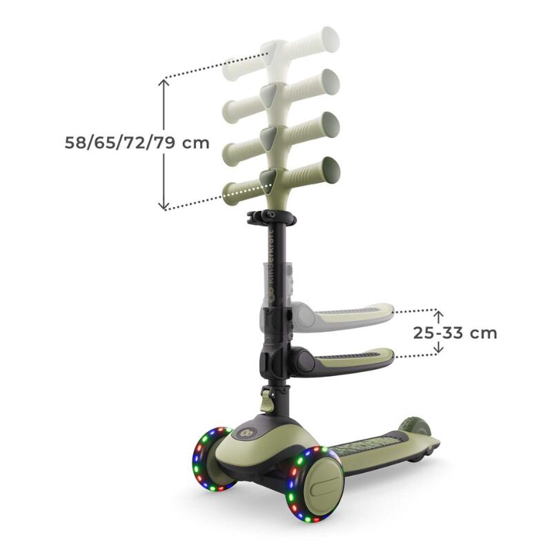 Trotinetă  Kinderkraft HALLEY 2, 3 Roți LED, cu șezut, GRASSLAND GREEN