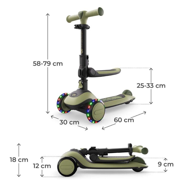 Trotinetă  Kinderkraft HALLEY 2, 3 Roți LED, cu șezut, GRASSLAND GREEN