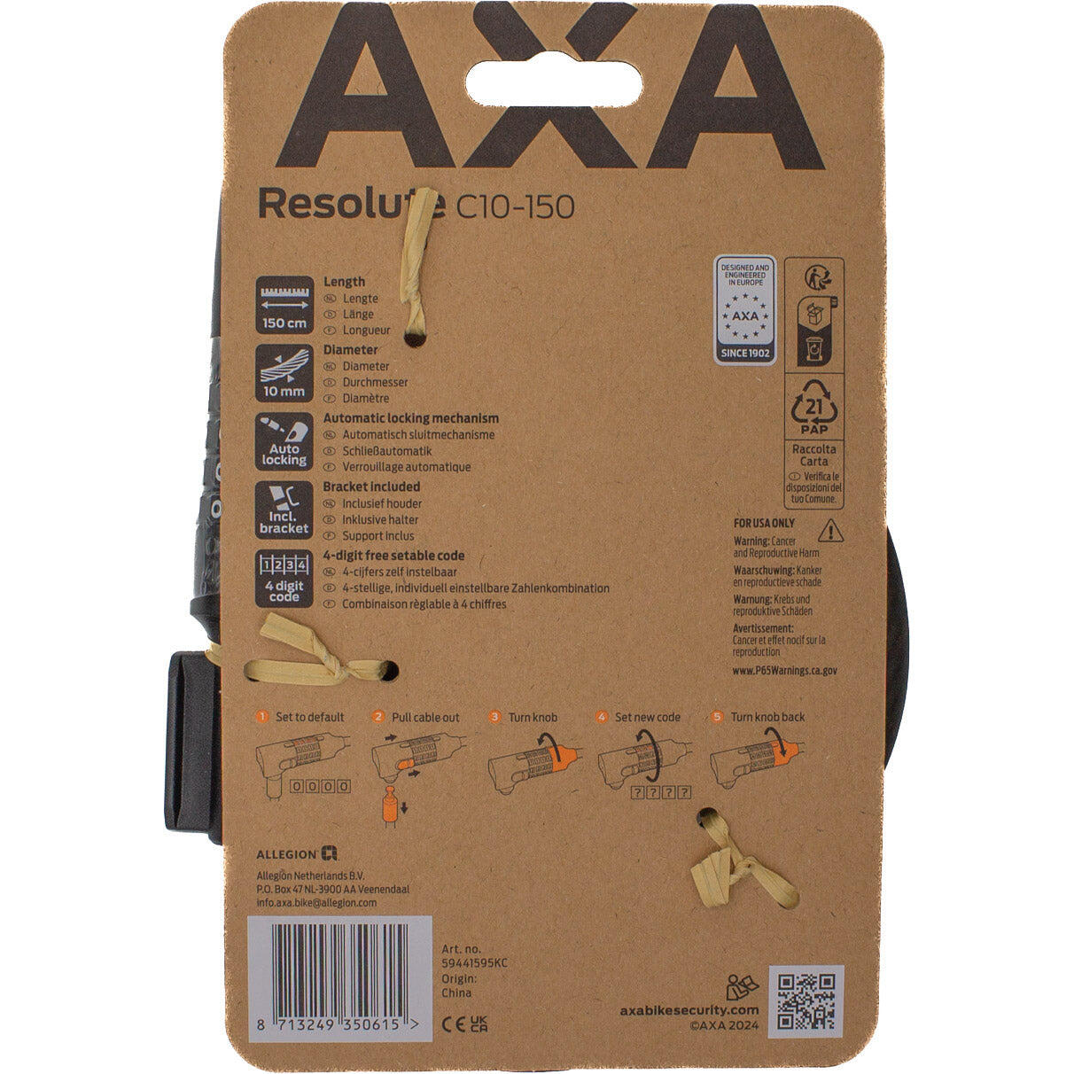 AXA Resolute cadeado de cabo 10 mm x 150 cm 2/3