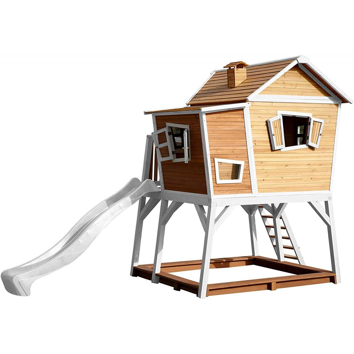 AXI Maisonette MAX Brown White mit weißer Rutsche und Sandkasten 2/3