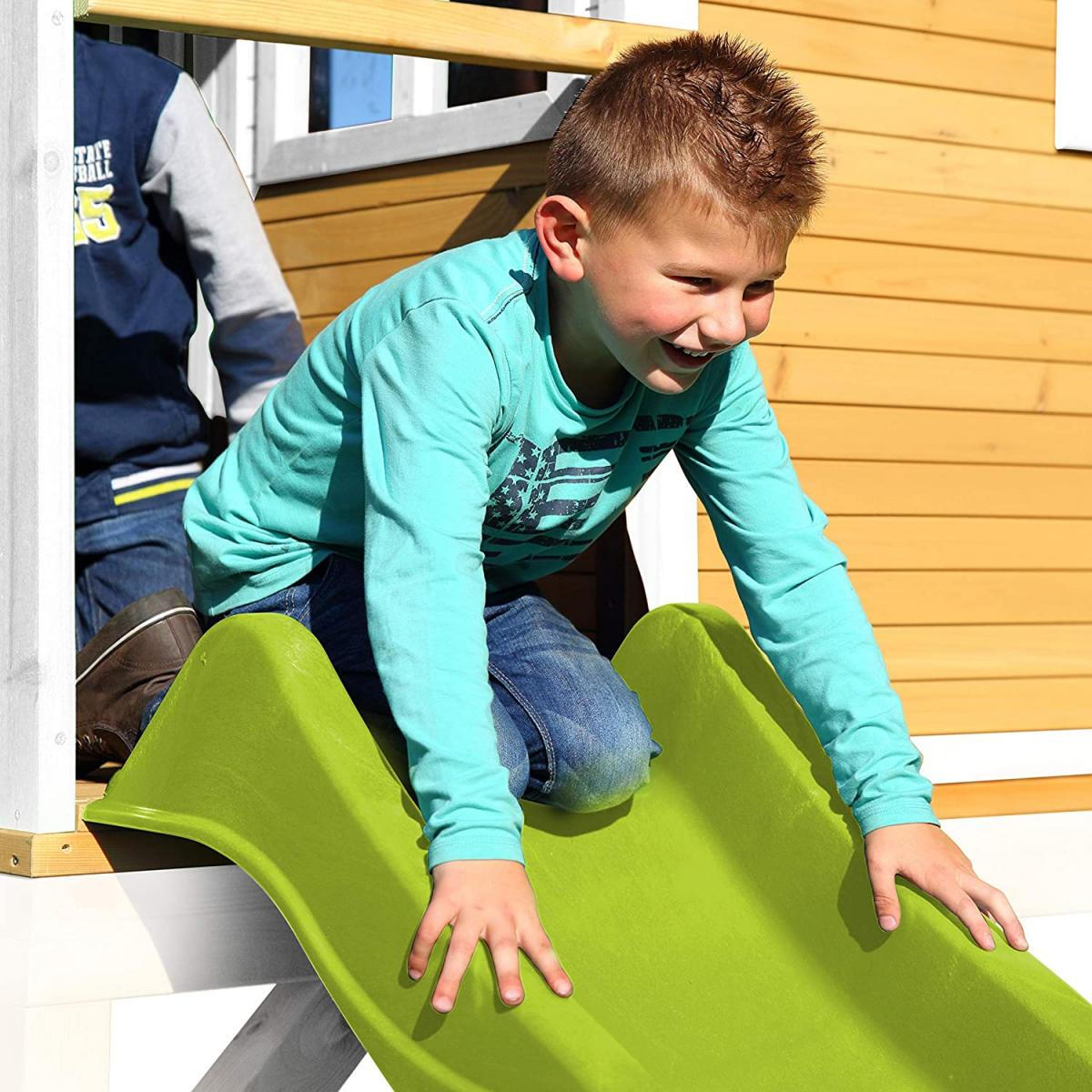 AXI ROMY Bruin Wit Kinderhuis op Stelten met Limoengroene Glijbaan en Zandbak 3/5