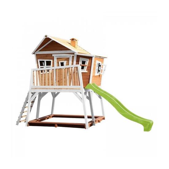 AXI Maisonnette MAX Brun Blanc avec toboggan Vert Citron et bac à sable