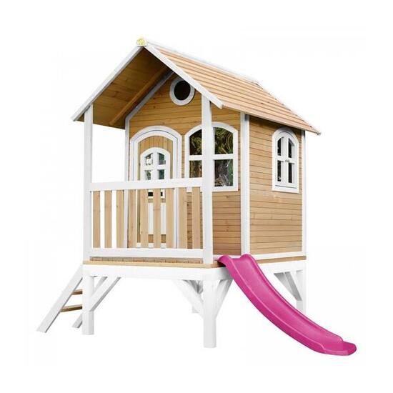 AXI Cabane enfant TOM Brun Blanc avec toboggan Rose
