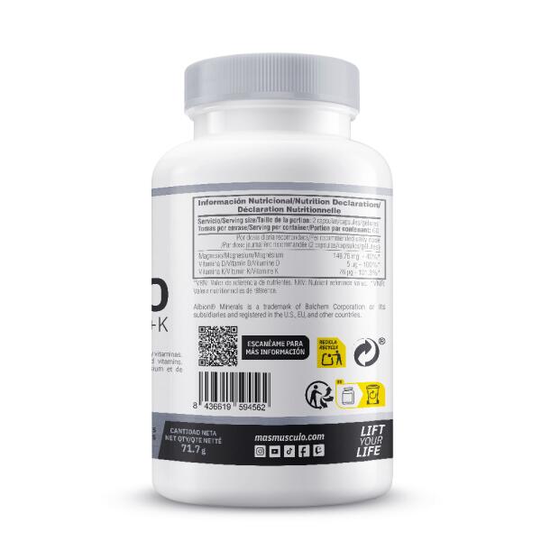 Bisglicinato de magnesio con vitaminas D y K - 120 cápsulas vegetales MASMUSCULO 3/4