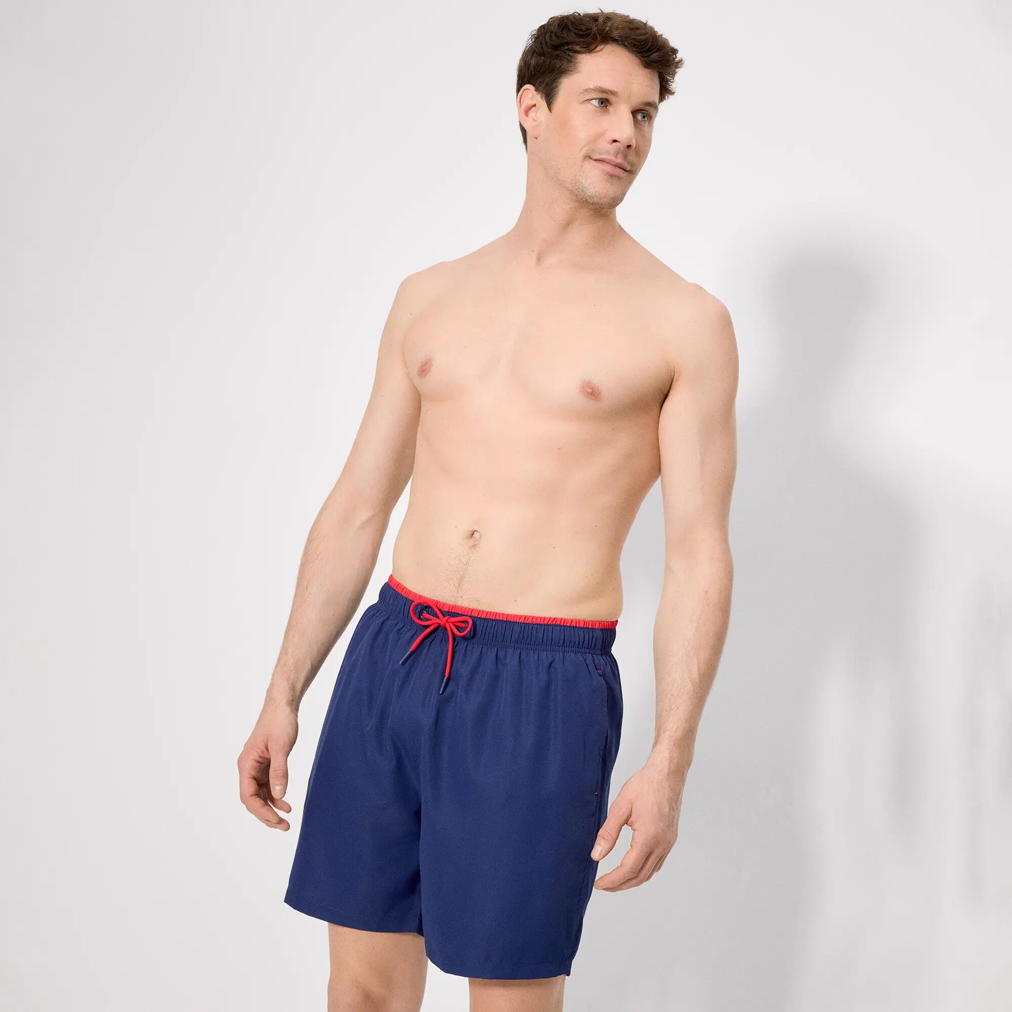 Maillot de bain long avec détail de taille bleu marine 3/4