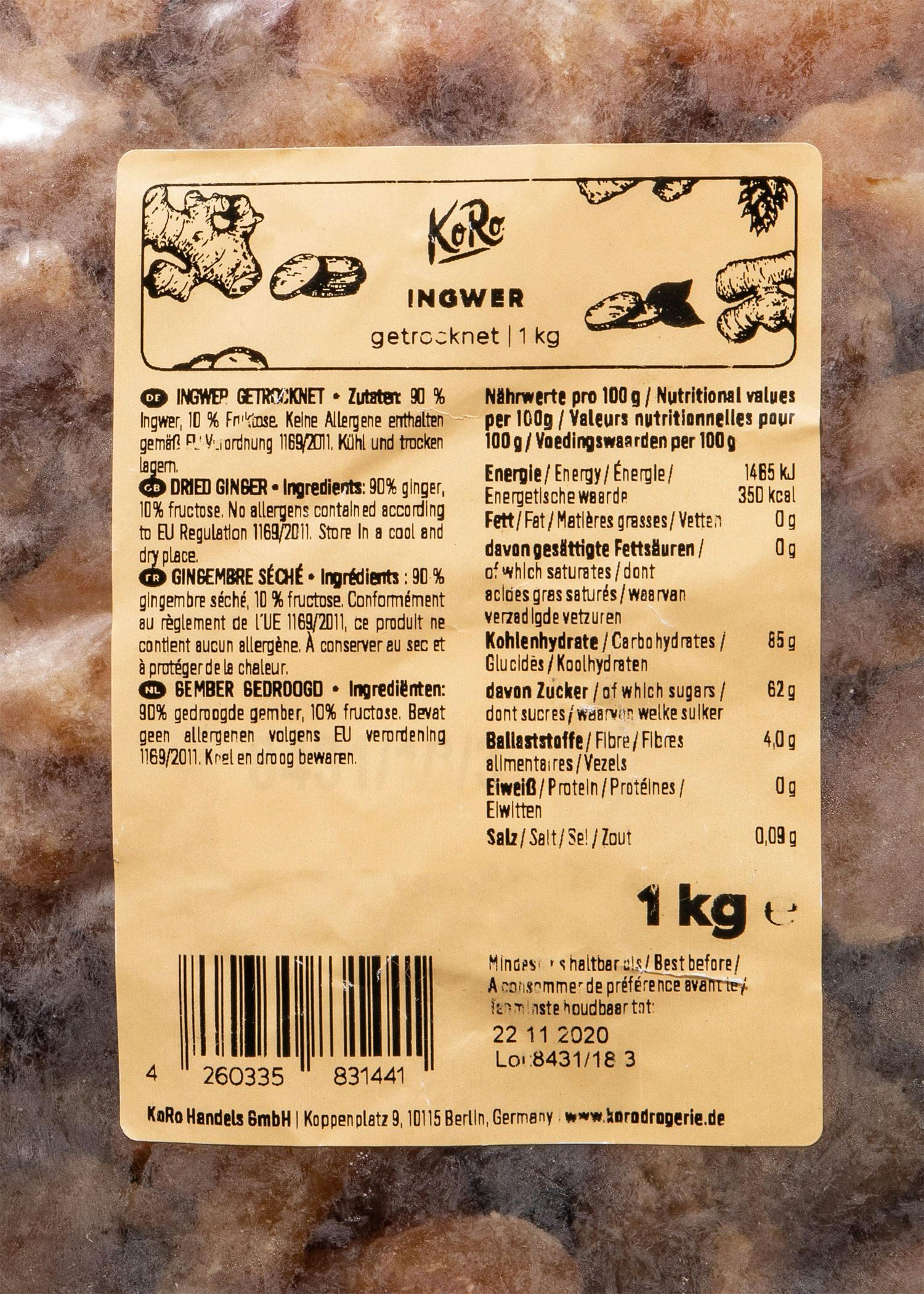 KoRo - Gingembre séché | 1 kg - Fruits séchés sans soufre, emballage économique 4/6
