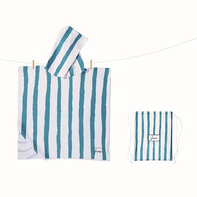 Strandponcho kind 2-7 jaar, groen/wit gestreept