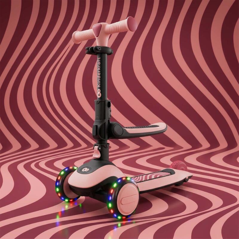 Trotinetă  Kinderkraft HALLEY 2, 3 Roți LED, cu șezut, ROSE PINK